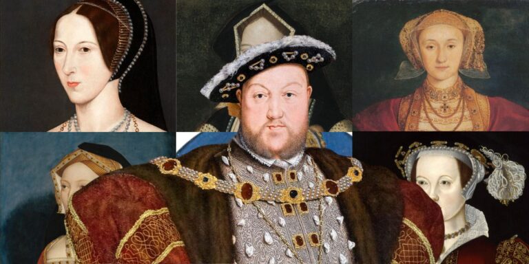 Henry VIII superimposed over his 6 wives