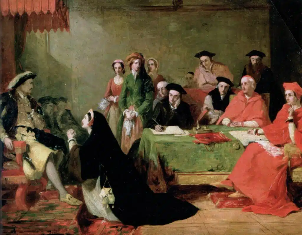 Catherine of Aragon pleading with Henry to see sense over the divorce